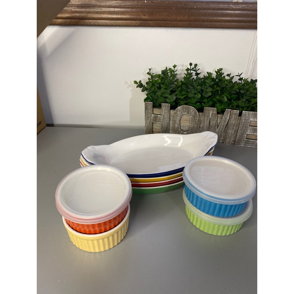 Colorful Ramekin Dishes and Oval Baking‎ Dish Set with Lids